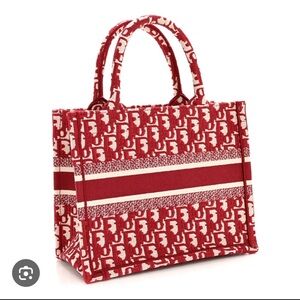 Red and White Patterned Tote Bag